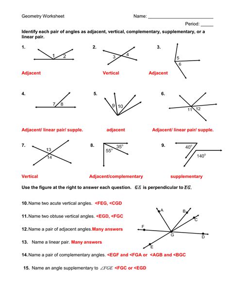 pairs of angles worksheet 1-4 answers